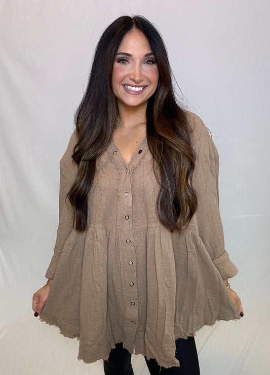 Edge Washed Button Down Top- Plus size