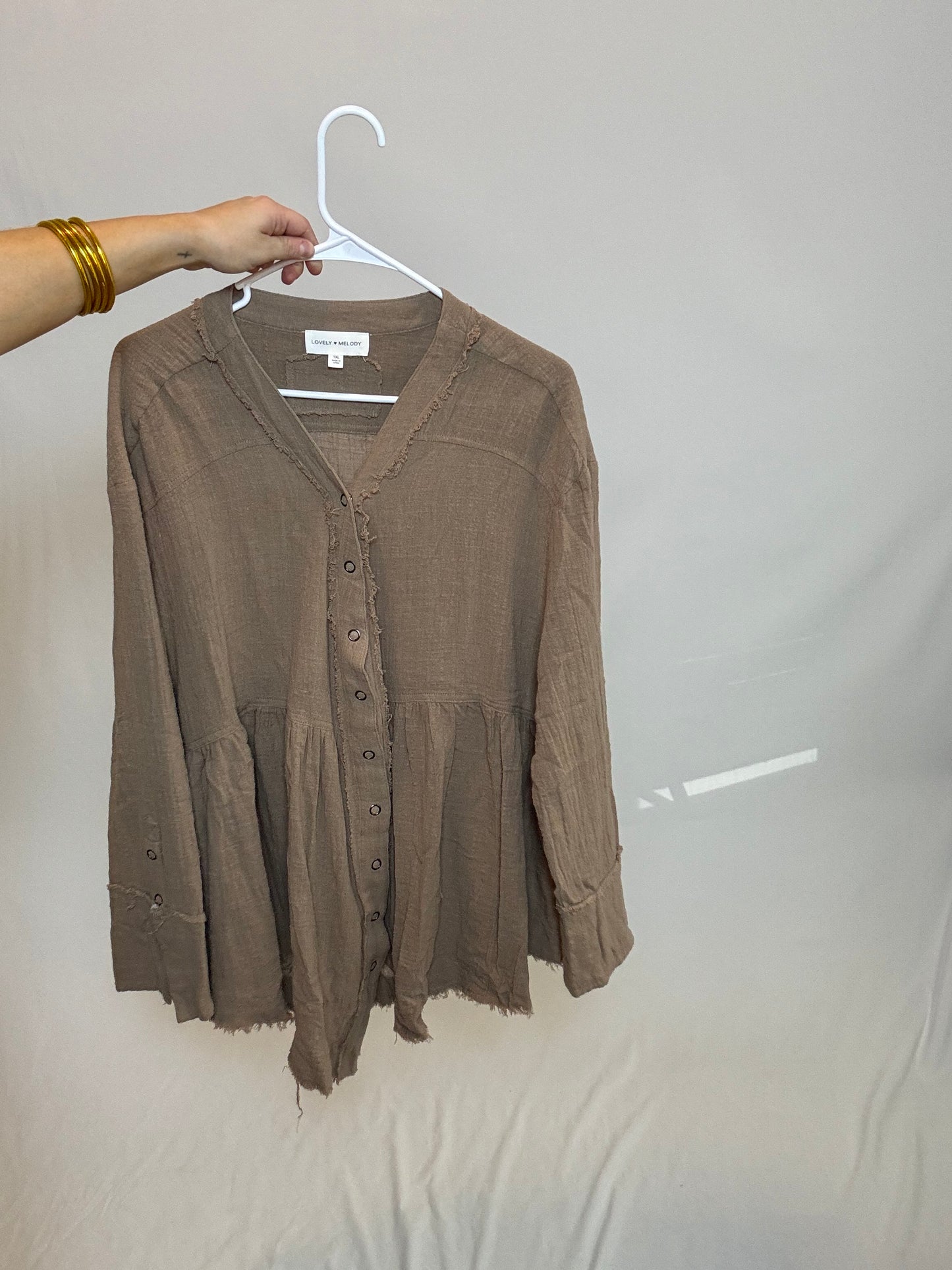 Edge Washed Button Down Top- Plus size